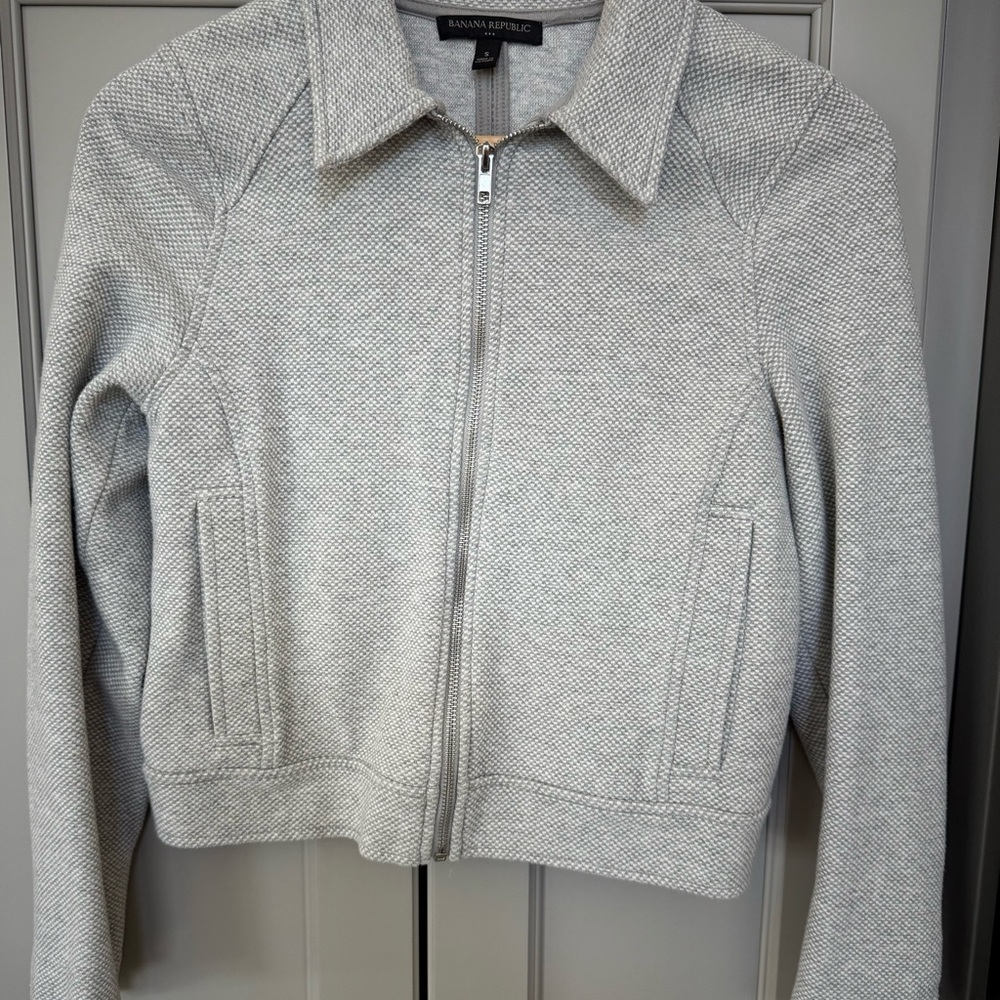 Banana Republic Gray Bomber Jacket with Classic Collar